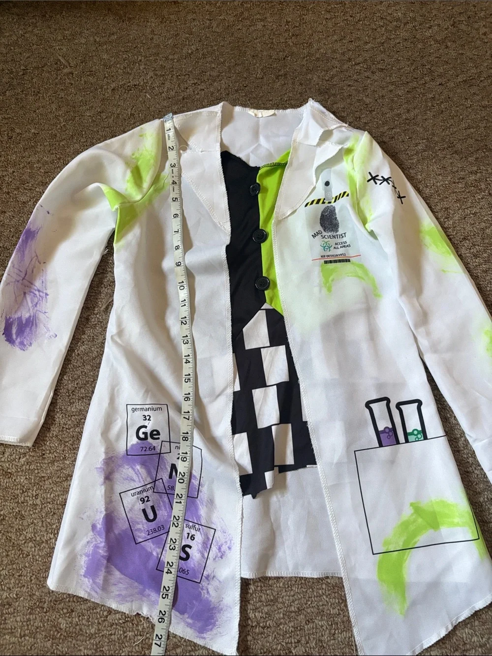 Kids White & Green Mad Scientist Costume Lab Coat